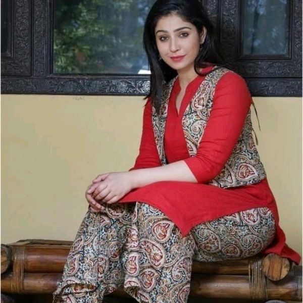 Kurti Palazzo Set - Red kurti , Ash brown, M ( 38 )