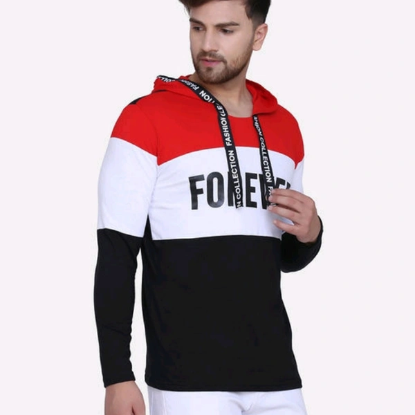 Stylish Hoodie T-shirts - white & Red, S (Chest Size: 38 in, Length Size: 27 in) 