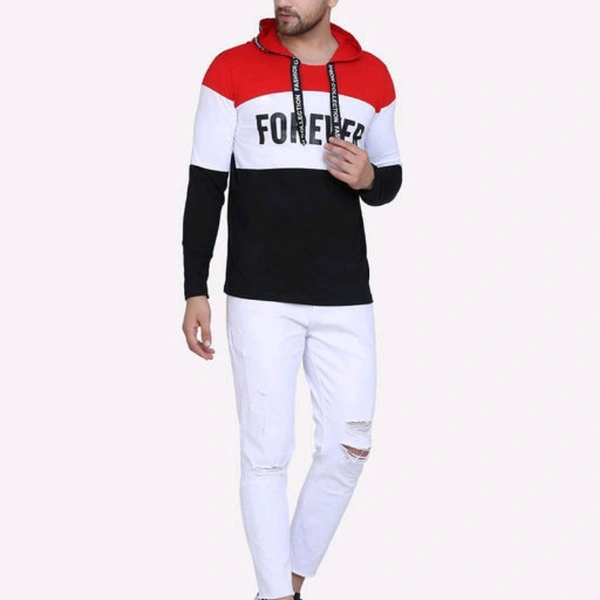 Stylish Hoodie T-shirts - white & Red, S (Chest Size: 38 in, Length Size: 27 in) 