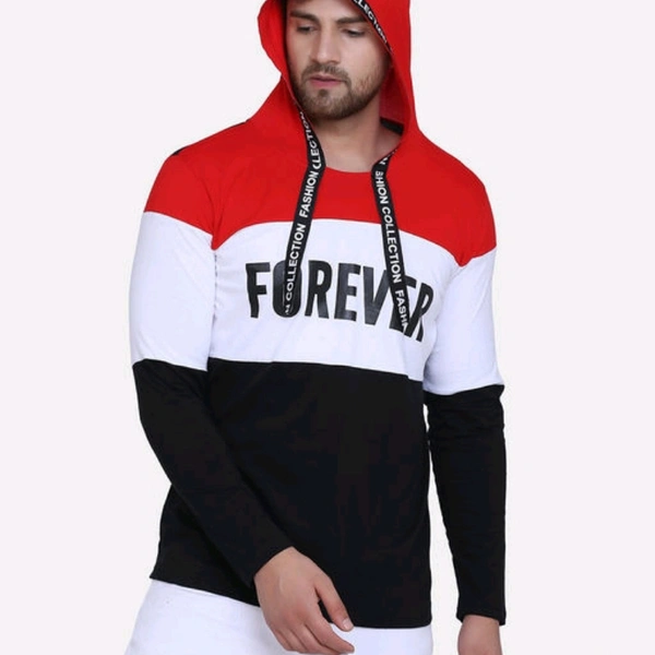 Stylish Hoodie T-shirts - white & Red, S (Chest Size: 38 in, Length Size: 27 in) 