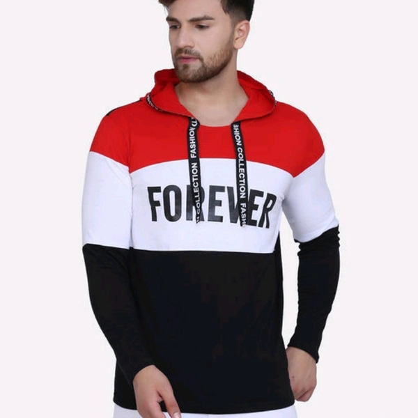 Stylish Hoodie T-shirts - white & Red, S (Chest Size: 38 in, Length Size: 27 in) 