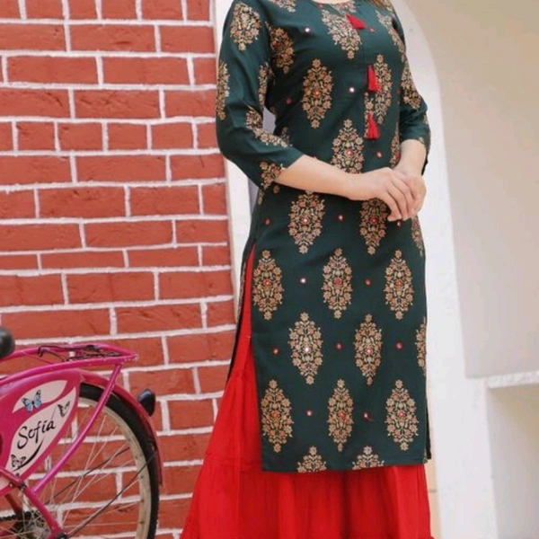 Rayon Kurti With Palazzo Set - XXL (Bust Size: 44 in, Shoulder Size: 16 in, Kurta Waist Size: 40 in, Kurta Hip Size: 48 in, Kurta L