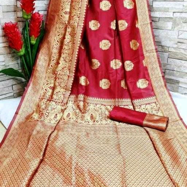 Banarasi Silk Sari - Free Size (Saree Length Size: 5.5 m, Blouse Length Size: 0.8 m) 