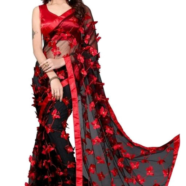 Attractive Net Saree - same, Red & black