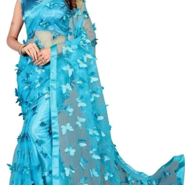 Attractive Net Saree - same, sky colour