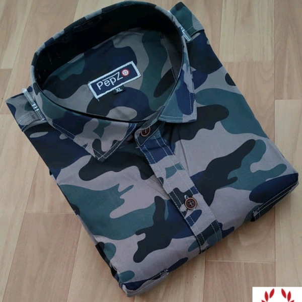 Cotton Army Designed Shirt - XL (Chest Size: 45 in, Length Size: 30 in) , Light blue