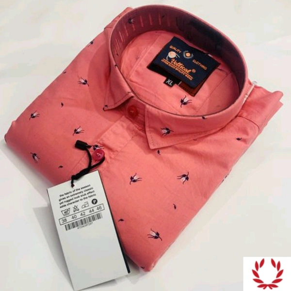 PRINTED Cotton SHIRT - L (Chest Size: 41 in Length Size: 30 in), Light pink
