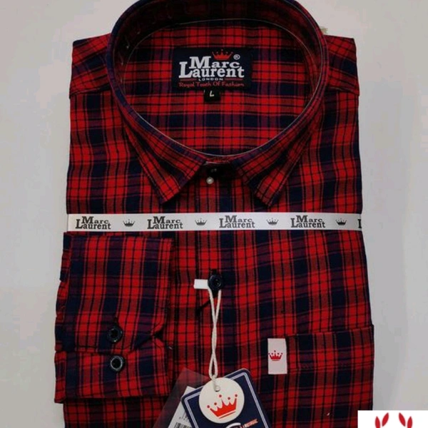 Check Printed Cotton Shirt - M (Chest Size: 41 in, Length Size: 29 in) , Red