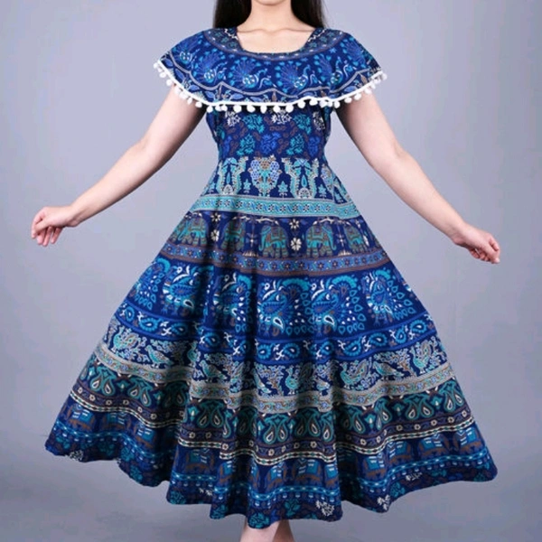 Cotton Long Gown - XXL (Bust Size: 46 in, Length Size: 50 in, Waist Size: 44 in, Hip Size: 48 in, Shoulder Size: 17 in)