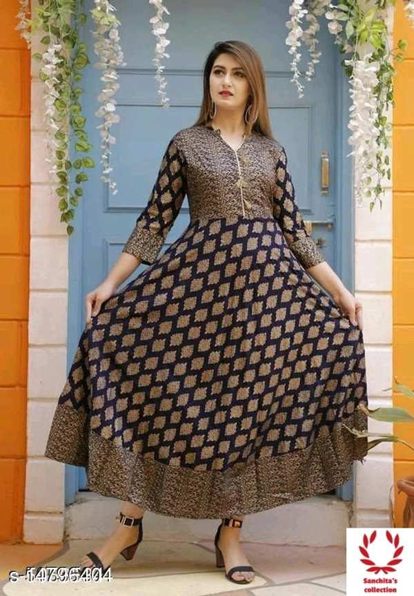 Stylish Rayon Long Gown - L (Bust Size: 40 in)