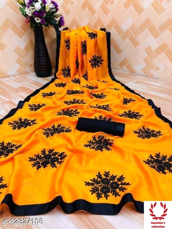Stylish Georgette Sari - yellow, Free Size (Saree Length Size: 5.5 m, Blouse Length Size: 0.8 m)