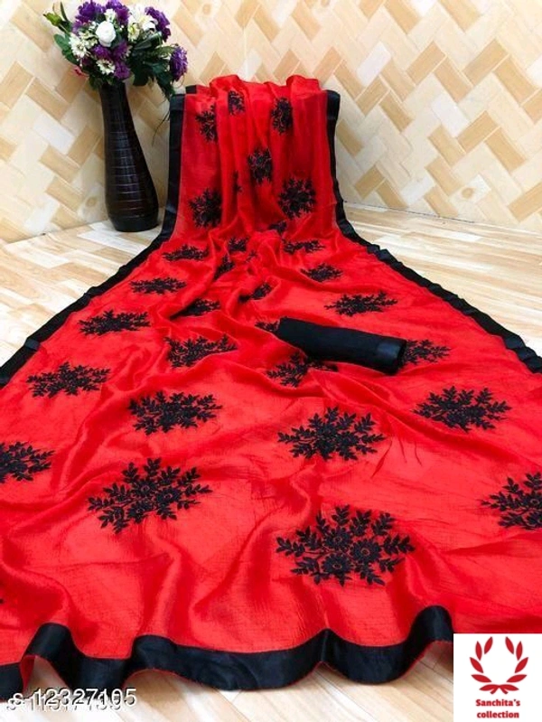 Stylish Georgette Sari - red, Free Size (Saree Length Size: 5.5 m, Blouse Length Size: 0.8 m)