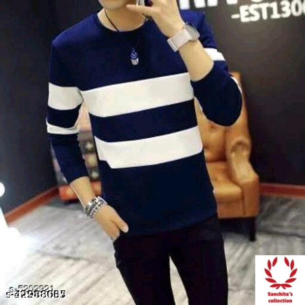 Cotton T-shirt (Blue) - L (Chest Size: 40 in, Length Size: 28 in)