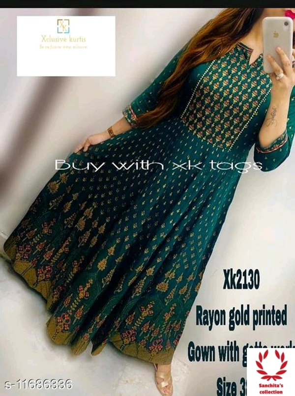 Printed Long Gown - XL (Bust Size: 42 in, Size Length: 52 in)