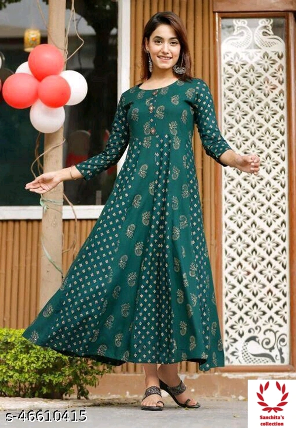 Stylish Long Printed Gown - XXL (Bust Size: 44 in, Size Length: 50 in)