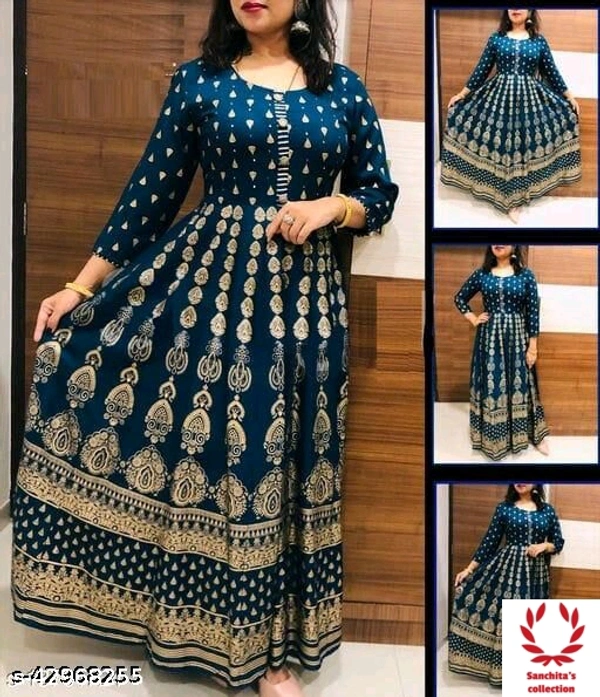 Stylish Printed Gown - M (Bust Size: 38 in, Size Length: 42 in)