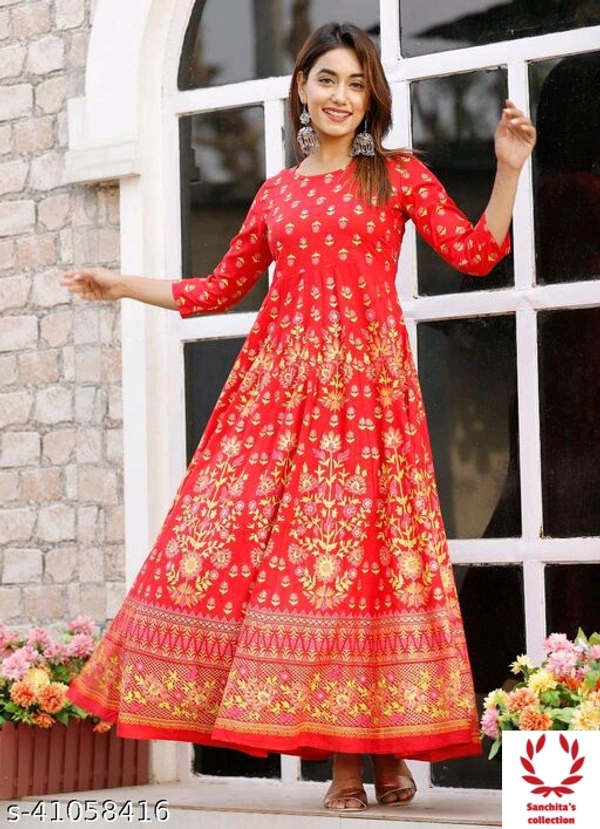 Long Printed Disigner Gown - M (Bust Size: 38 in, Size Length: 48 in) 