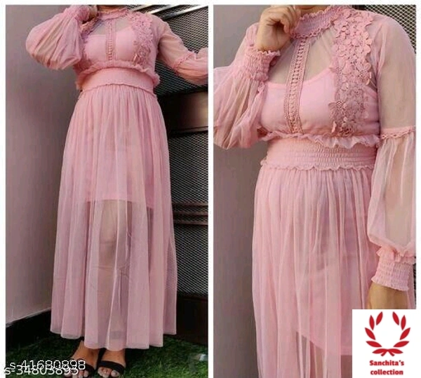 Stylish Net Embroidery Dress - L ( Bust size - 38)