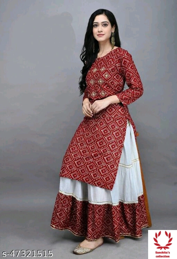 Kurti With Long Ghagra Set  - L (Top Bust Size: 40 in, Top Waist  Size: 36 in, bottom Hip Size: 42 in, bottom waist size : 36 in)