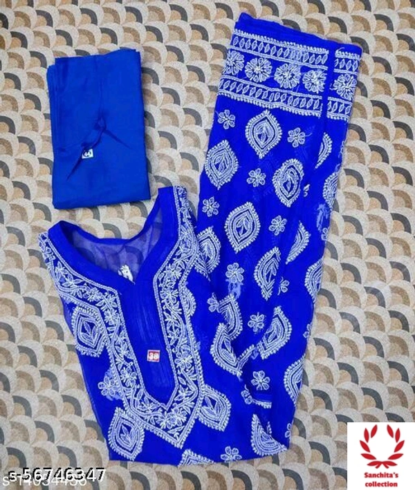 Chikankari Kurti With Inner Set - L (Bust Size: 40 in, Size Length: 46 in) 