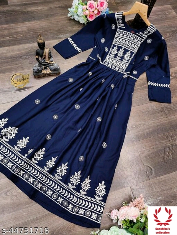 Stylish Long Gown ( Dark Blue ) - M (Bust Size: 38 in, Size Length: 50 in) 