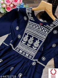 Stylish Long Gown ( Dark Blue ) - M (Bust Size: 38 in, Size Length: 50 in) 