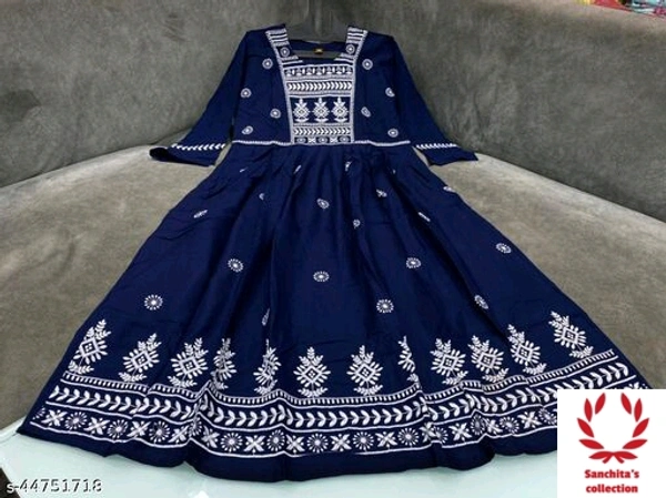 Stylish Long Gown ( Dark Blue ) - M (Bust Size: 38 in, Size Length: 50 in) 