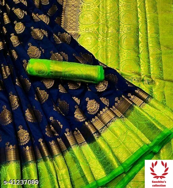 Kanjivaram Silk Sari - blue with green