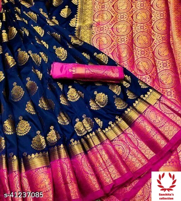 Kanjivaram Silk Sari - blue with pink