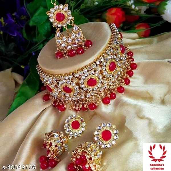 Jewelry With Ear Rings & Mangtika Set  - Red