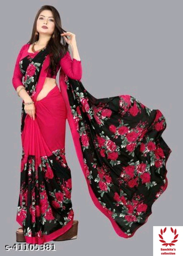 Stylish Georgette Saree - Free Size (Saree Length Size: 5.2 m, Blouse Length Size: 0.8 m) 