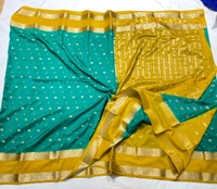 SEMI MYSORE SILK CRAPE SAREE - Teal