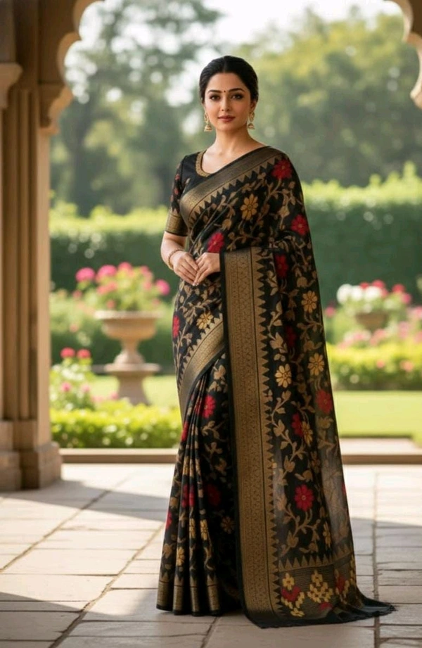 Midnight Rose Banarasi-Style Saree