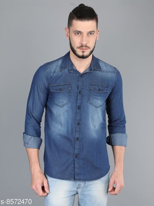 MARKINMARK Mens Double Pocket Denim Full Sleeve Blue Color Shirt (Large,  Mid Wash Black) : Amazon.in: Clothing & Accessories