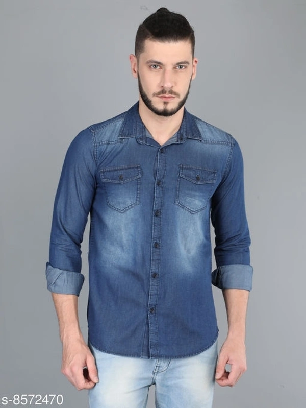 Dark Blue Double Pocket Denim Shirt - M