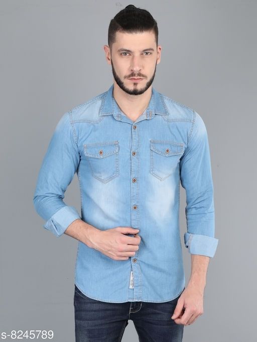 Stylish Double Pocket Blue Denim Shirt - Evilato