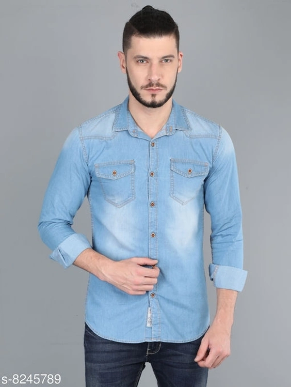 Men Double Pocket Denim Shirt - S