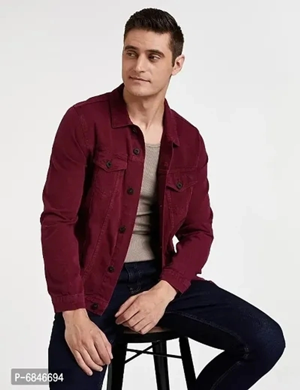Men Jeans Jacket  - Maroon