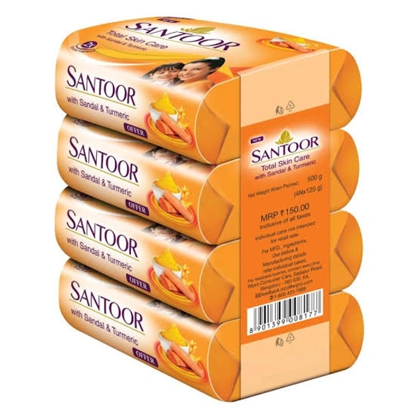 Santoor Sandal & Turmeric Soap - 125g (Buy 4 Get 1 Free)