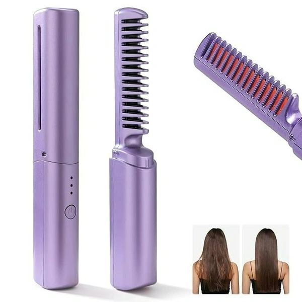 Rechargeable Hair Straightener Brush | Cordless Styling Comb for Women
