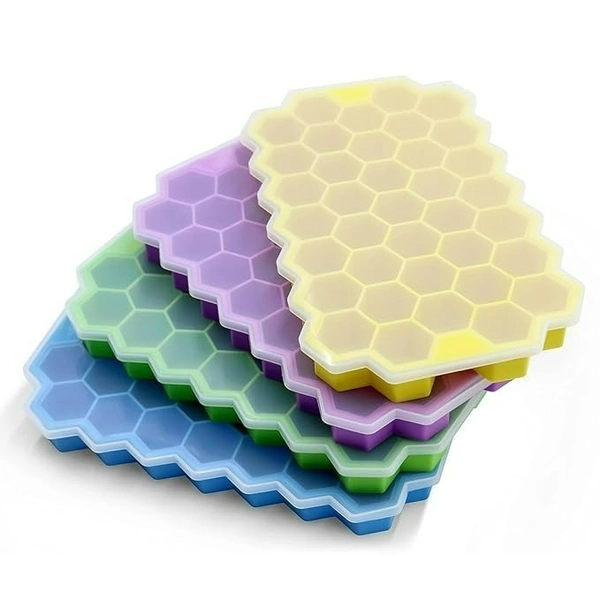 Silicone Hexagon Ice Tray with Lid | Reusable Ice Mold (Colour May Vary)