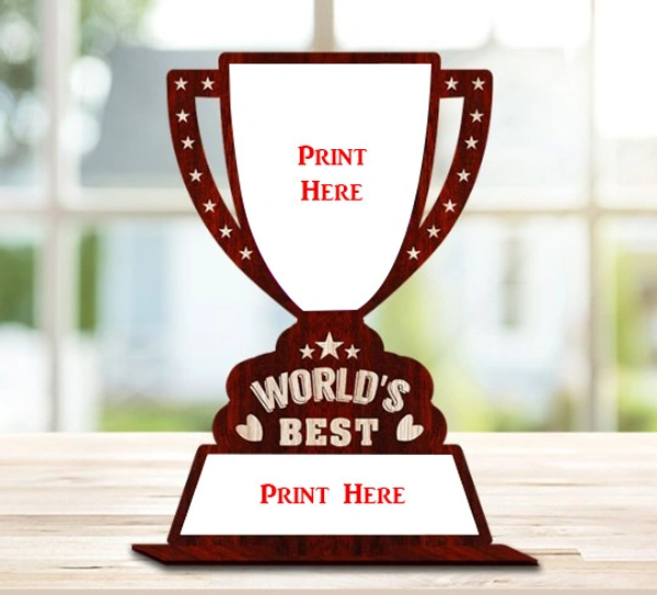 Personalized Father's Day Gift Wooden Trophy With Photo Print - 6x9 Inch, Cup