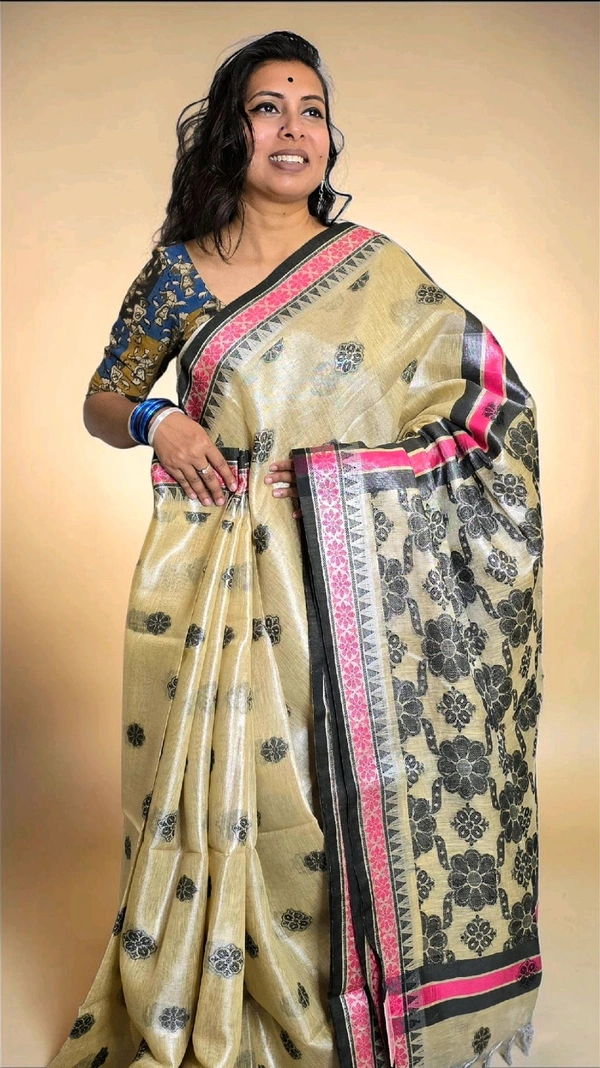 Golden Tissue Linen Saree