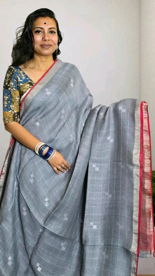 Grey Jamdani Linen Saree