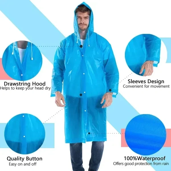 Waterproof Rain Coat Hooded Outdoor Water Resistant Suit Portable Men and Women (Pack Of 1) Random Colour