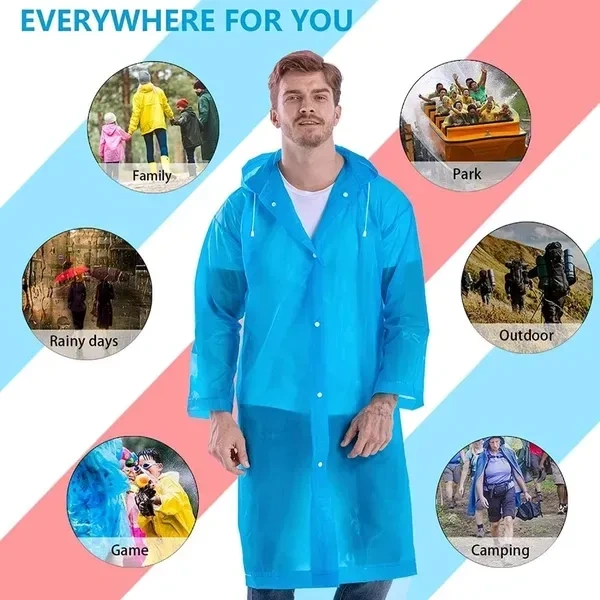Waterproof Rain Coat Hooded Outdoor Water Resistant Suit Portable Men and Women (Pack Of 1) Random Colour