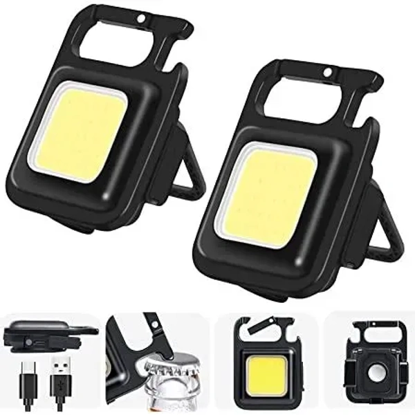 The Genuine Keychain LED Light with Bottle Opener, Magnetic Base and Folding Bracket Mini COB 500 Lumens Rechargeable Emergency Light 