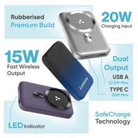 Ambrane  Aerosync Snap 10000mAh Magsafe Wireless Power Bank for iPhone - Silver