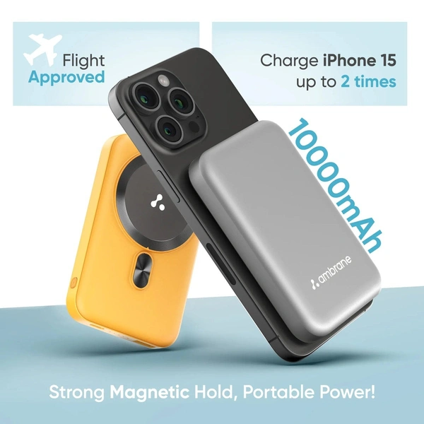Ambrane  Aerosync Snap 10000mAh Magsafe Wireless Power Bank for iPhone - Silver