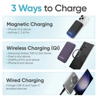 Ambrane  Aerosync Snap 10000mAh Magsafe Wireless Power Bank for iPhone - Silver